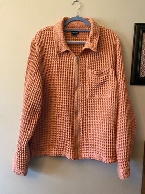Standard Cloth Waffle Zip Teddy Jacket in Coral
